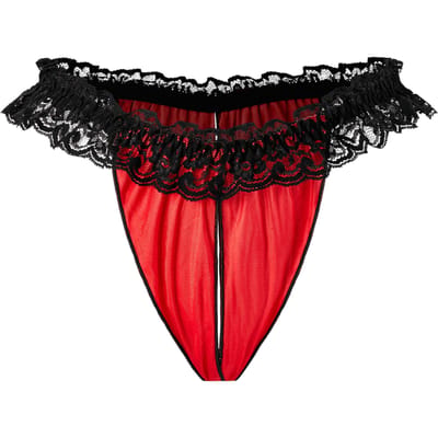 Amorable - Burlesque Slipje Met Kanten Ruche En Open Kruis - Zwart/Rood