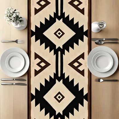 Retro Etnisch Geometrisch Patroon Tafel Runner, Artistiek Eettafel Decoratie Doek, Lange Eettafelkleed 40x140cm