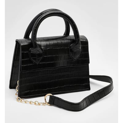 boohoo Dames Patent Croc Crossbody Tas | Black