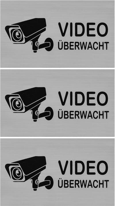 Waarschuwingsstickers Camera - Videobewaking Borden - Perceel Beveiligen - Weerbestendig Vinyl - 10 x 6 cm - Aluminium Look