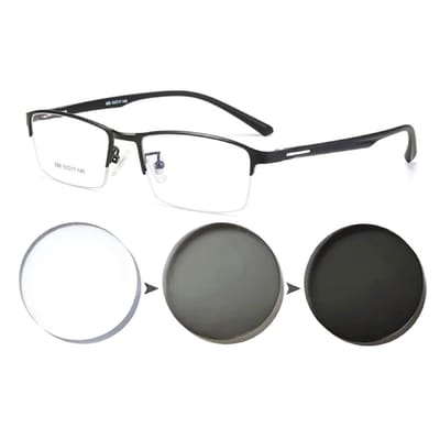Lichte Kleur Zon Veranderend Kant-en-klaar Myopie Brillen Dames Heren Metalen Half Montuur Kameleon Bijziendheid Brillen 0 +05 +075 +10 +30 Tot +60 +25 black