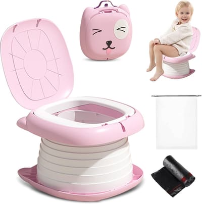Draagbaar Potje - Reispotje Trainingsstoel - Baby Zindelijkheidstraining - Inclusief 30 Zakken - 24x23 cm - Roze