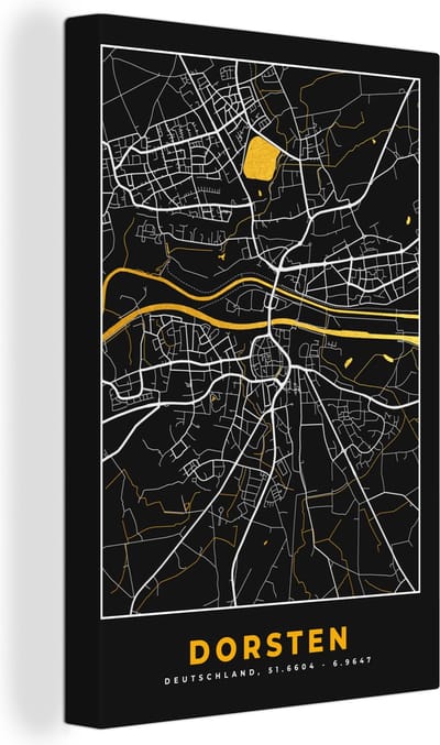 Canvas Schilderij Plattegrond – Dorsten – Goud – Stadskaart – Kaart - Duitsland - 20x30 cm - Wanddecoratie