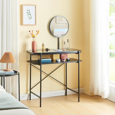 Kaptafel Met Spiegel - Make-up Tafel Cosmetica Tafel - Slaapkamer Dressing - Stabiel Metalen Frame - 129x80x44 cm - Zwart