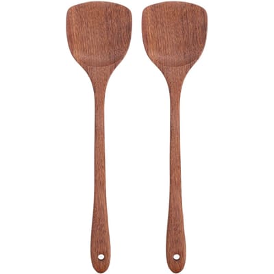 2 stuks Houten Spatel Huishouden Hangend Lange Steel Platte Houten Spatel voor Mengen en Draaien 38,5 cm
