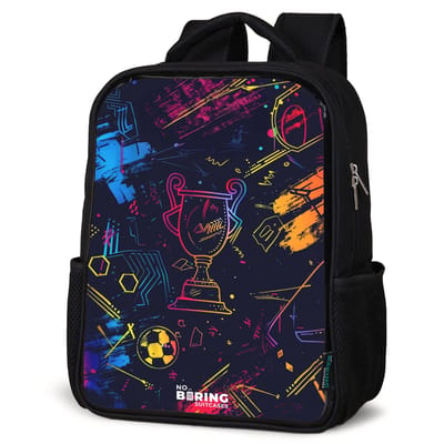 NoBoringSuitcases.com® - Rugzak zwart - Schooltas jongen & meisje - Neon sporttrofee design - Rugtas voor school - Boekentas kind - Schoolrugzak - Kinderrugzak