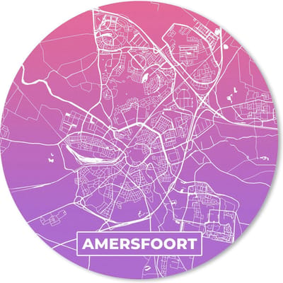 Muismat rond 20x20 cm - Mousepad Stadskaart - Amersfoort - Paars - Ronde muismatten