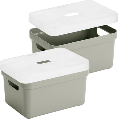 Sunware Opbergboxen met transparante deksel - 2x stuks - kastmanden - lichtgroen - 13 liter - kunststof - 35 x 25 x 18 cm - Opbergers