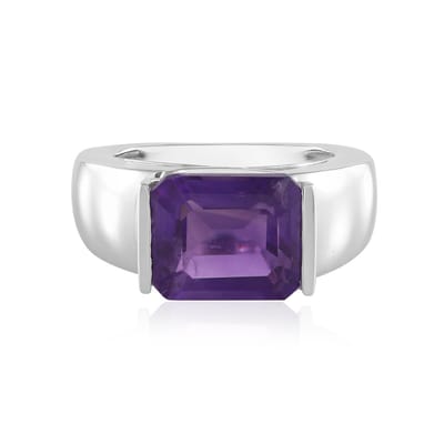 Cavill - Zilveren ring - 925 Sterling zilver geplatineerd - 5,043 ct Zambia Amethist achthoek trapgeslepen - Luxe paarse edelsteen sieraad