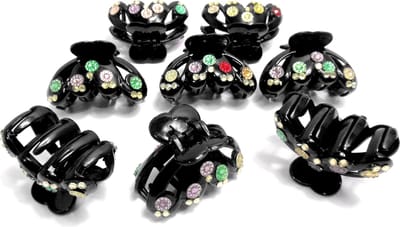 8 haarklemmen zwart met strass punten diverse kleuren