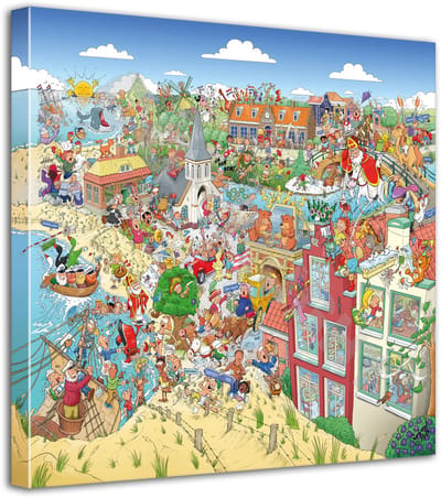 Zoekplaat 120 Kinderliedjes - Roland Hols - Unieke cartoon op canvas - 40 x 40 cm - Houten frame 4 cm dik