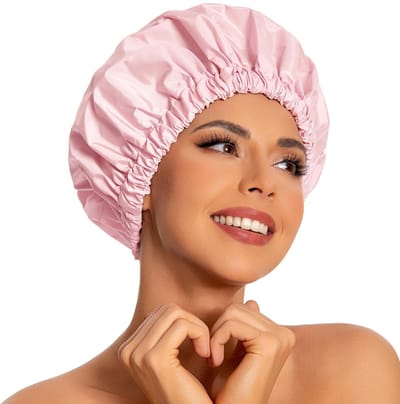 Badmuts - Douchemuts Dames - Shower Cap - Grote waterdichte douchekap - Wasbare elastische band - Badkap voor lang haar - Droog haar - Roze - Perfect voor badkamer - Reizen - Buitenshuis
