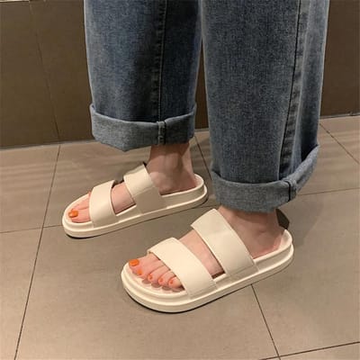Slippers met dikke zool Dames Zomer Bovenkleding Mode Alles-match Huis Antislip Sandalen Slippers 36 wit