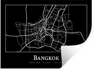 Muurstickers - Sticker Folie - Bangkok - Kaart - Stadskaart - Plattegrond - 40x30 cm - Plakfolie - Muurstickers Kinderkamer - Zelfklevend Behang - Zelfklevend behangpapier - Stickerfolie