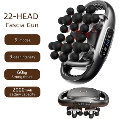 22-Koppige Fascia Gun Hoge Frequentie Vibratie Massager voor Rug Taille Nek Schouder Spierontspanning