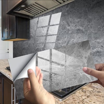 Wall Tile Stickers Marbling 30 x 6 cm Pack of 24 PVC Tile Stickers - Self-Adhesive Wallpaper for Kitchen Cabinet Tegelstickers