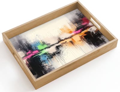 Dienblad hout 40x30 cm - Schootdienblad - Abstract - Kleurexplosie - Landschap - Borrelplank rechthoek - Plateau dienbladen