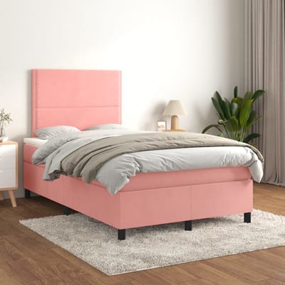 vidaXL - Boxspring - met - matras - fluweel - roze - 120x200 - cm