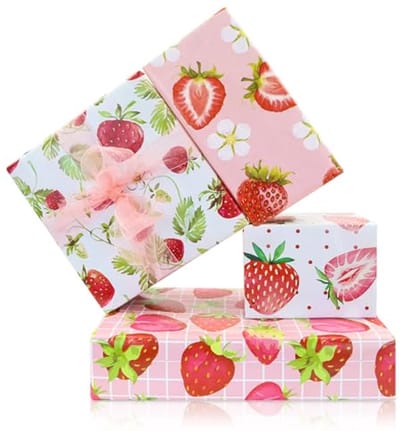 Aardbei Inpakpapier - 8 Vellen, 4 Ontwerpen, 50 x 61 cm - Leuk Cadeaupapier voor Verjaardag, Bruiloft en Feestjes
