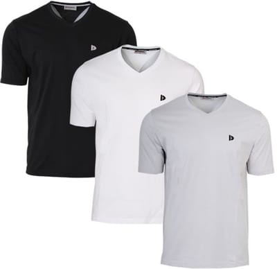 3-Pack Donnay - T-shirt (Berno) - Sportshirt - V-hals shirt - Heren - Black/White/Light grey (740) - maat XL