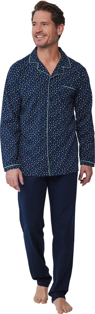 Blauwe katoenen doorknooppyjama heren - Blauw - Maat - S