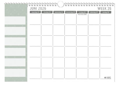 MGP Cards Familieplanner 2027 - 6 Namen- 18 maanden - Nederlandse en Belgische feestdagen - 1 juli 2026 t/m december 2027 - Kalender - Familyplanner - 34 x 24,5 cm - Groen