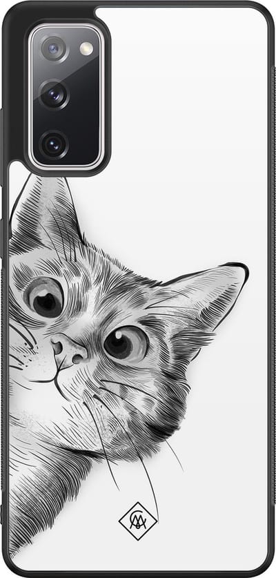 Casimoda® hoesje - Geschikt voor Samsung Galaxy S20 FE - Peekaboo Kat - Zwart TPU Backcover - Kat - Zwart