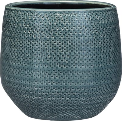 Keramiek aardewerk bloempot van 19 x 21 cm in het geribbeld midnight blauw - Mica Decorations plantenpotten