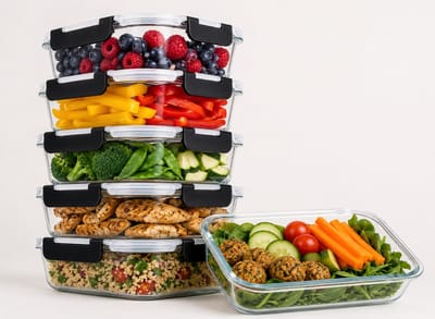 Xemm Meal Prep Bakjes - 6 Stuks - 1l - Glas - Bpa-vrij - Lekvrij en Luchtdicht - Magnetron-, Oven- en Vriezerbestendig