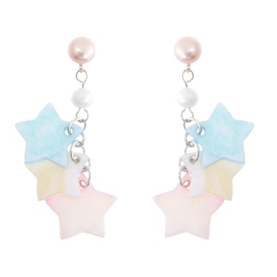 Behave – Oorbellen – 925 Sterling Zilveren Tross Oorbellen met Stervormige gekleurde Schelpenhangers en Zoetwaterparel