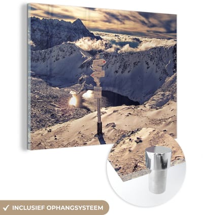 ® Glasschilderij 160x120 cm - Schilderij acrylglas - Besneeuwde vallei in het Nationaal Park Tatra in Polen - Foto op glas - Muurdecoratie woonkamer - Wanddecoratie slaapkamer - Schilderijen