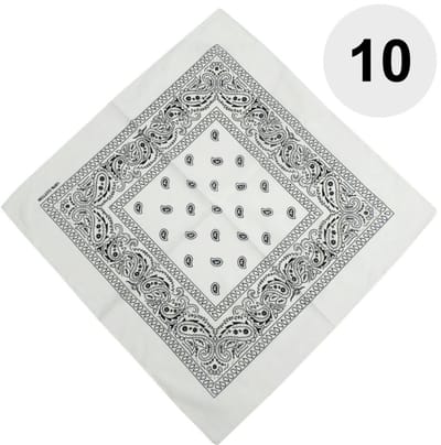 Fako Fashion - Bandana - Hoofddoek - Mondbescherming - Zakdoek - Paisley - Wit - 10 Stuks