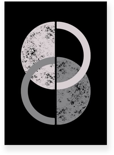 Poster 20x30 cm - Halve Manen - Cirkels - Zwart - Grijs - Abstract - Modern - Muurdecoratie - Wanddecoratie
