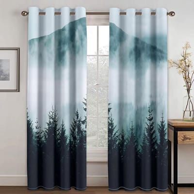 Gordijnen met bosprint Jungleboom Natuurlandschap Raamgordijnen Woonkamer Slaapkamer Waterval Links en Rechts Openslaand W60H60(CM)x2PCS&Grommet Top
