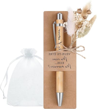 Cadeau voor Madrina, Wil Je Mijn Meter Worden, Houten Balpen, Gedroogde Bloemen, Luxe Fluwelen Pouch, Persoonlijk Geschenk