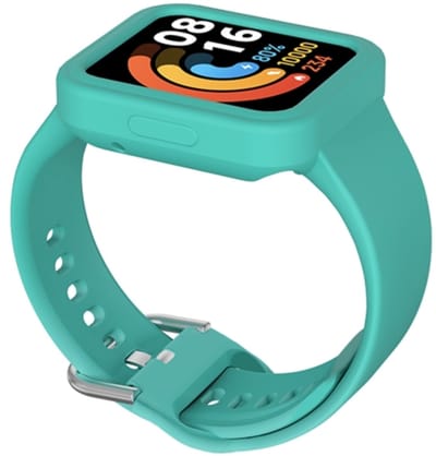 By Qubix - Siliconen band met case - Turquoise - Geschikt voor Xiaomi Redmi Watch 2 (Lite)