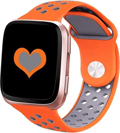 By Qubix - Compatible Fitbit bandje - geschikt voor Fitbit Versa 1 / 2 & Lite sportbandje - Maat: Large - Oranje + Grijs Smartwatchbandje bandje Armband Polsband Strap Band Watchband