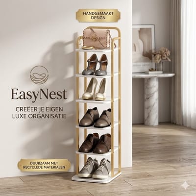 Verticale Schoenenrek 6-Laags – Houten Schoenenorganizer voor Hal, Kast en Kleine Ruimtes – Verstelbare Schoenentoren