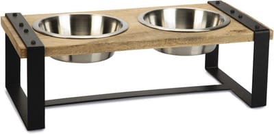 Designed by Lotte Karinto Voerbak Hond - Dinerset - Eetbak/Drinkbak Hond - Hout/metaal - 2x1300ml - Size L