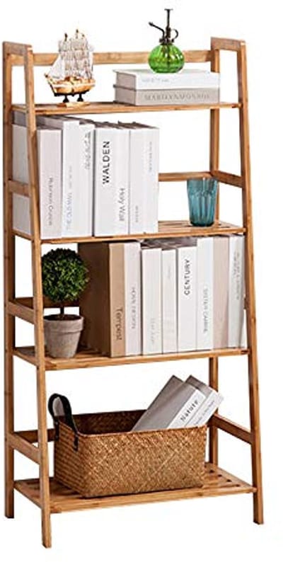 Ladderrek van Bamboehout met 4 Planken - Multifunctioneel Plantenrek en Boekenkast
