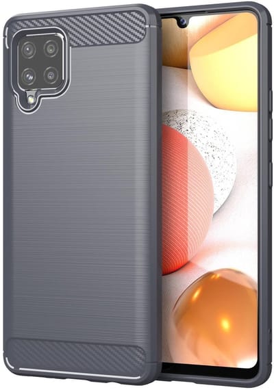 Cadorabo Hoesje geschikt voor Samsung Galaxy A42 4G in BRUSHED GRIJS - Beschermhoes van flexibel TPU siliconen in roestvrij staal-carbonvezel look Case Cover