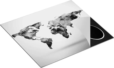 Chefcare Inductie Beschermer Kleurrijke Wereldkaart - Abstract - Zwart Wit - 60x50 cm - Afdekplaat Inductie - Kookplaat Beschermer - Inductie Mat