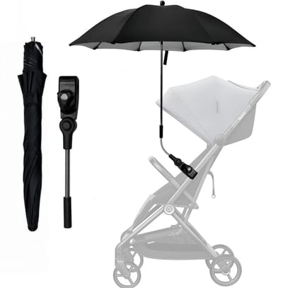 Parasol voor kinderwag, universele UV-bescherming, verstelbare klem, zwart