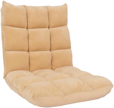 Vloer fauteuil MCW-N43, relax vloer kussen opklapbare fauteuil 6 ligstanden, stevig frame fluweel ~ beige