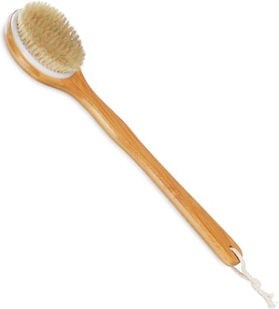 badborstel - lange steel - 41 cm - ouderen - met natuurlijke haren - rugborstel douche