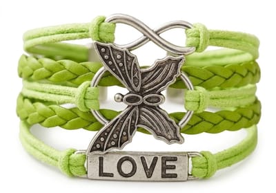 Groene Love Armband voor dames vrouwen met Vlinder en Infinity Symbool – Vlechtarmband met Charms
