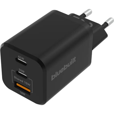 BlueBuilt Power Delivery + Quick Charge Oplader met 3 Usb Poorten 65W Zwart