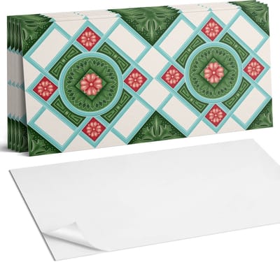 Coloray Plaktegels - Bloemenpatroon in een ruit Wandtegel Zelfklevend - 60 cm x 30 cm - Groente Plaktegels - 6 stuks - Rechthoek PVC Tegels - Plaktegels Keuken - Zelfklevende Vloertegels Badkamer - Vinyltegels Vloer Zelfklevend - Portugese Tegels