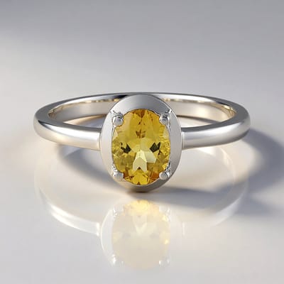 Cavill - Zilveren ring met gele beril 0,91 ct - 925 Sterling zilver geplatineerd - Ovaal briljant 8x6 mm - Elegante damesring 23x20 mm