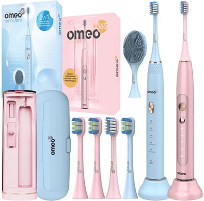 2x Sonische Tandenborstels OMEO Teeth&Face + UV Sanitizer - Sonische - 96000 bewegingen - UV-desinfectie